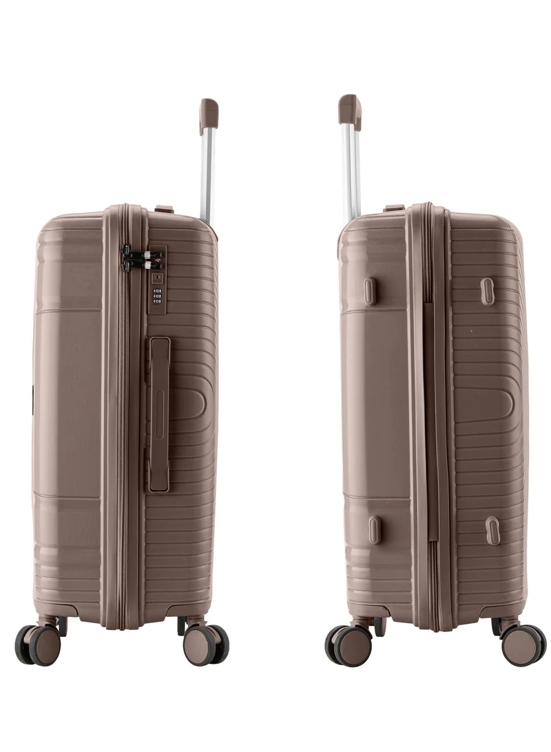Senator  Unisex Hard Case Large Checked Luggage Lightweight PP Fashion Trolley Luggage with 360° Degree 4 Twin Wheel and Safe Zippers KH1010 Khaki  | Best Price UAE